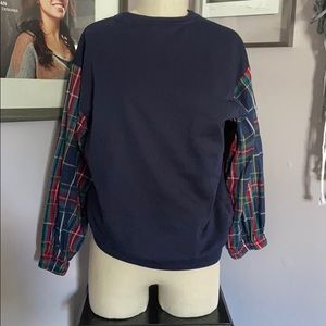 Sweater with plaid sleeves NWOT